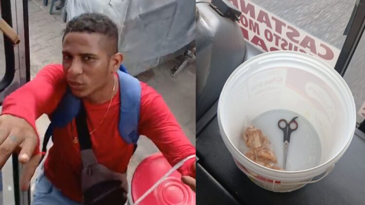 Passageiros se revoltam após vendedor subir em ônibus, agredir motorista e atirar pedra contra o coletivo