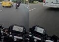 No Rio de Janeiro, motociclista acaba filmando o próprio acidente ao fazer cruzamento em pista