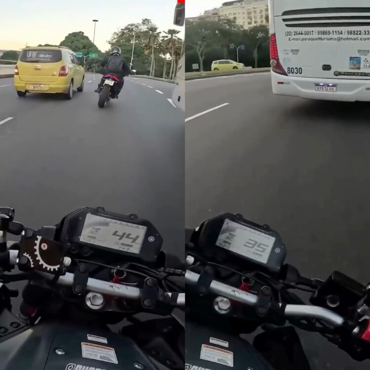 No Rio de Janeiro, motociclista acaba filmando o próprio acidente ao fazer cruzamento em pista