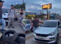 Homem aponta arma para manifestantes durante protesto na Augusto Montenegro, em Belém