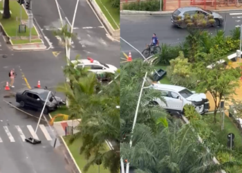 Acidente envolvendo dois carros de passeio é registrado próximo ao canal da Doca na manhã desta sexta (8)
