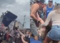 Homem arremessa lixeira para o alto durante show em festival de Rap e acaba atingindo mulher