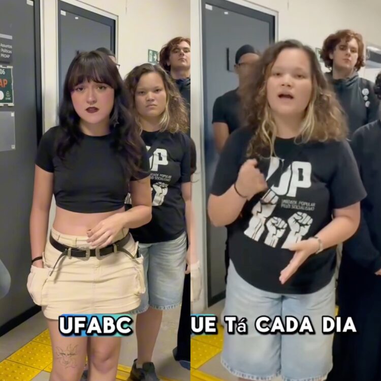 Estudantes da Universidade Federal do ABC, em São Paulo, protestam contra atraso de auxílios