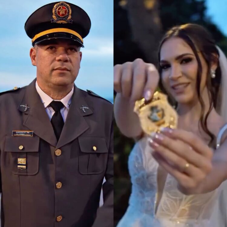 Noiva “mais protegida” do Brasil viraliza ao apresentar família de policiais no seu casamento