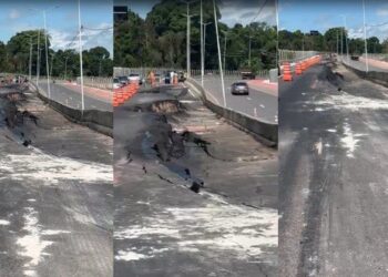 Avenida Liberdade é interditada após trecho de asfalto ceder, em Belém