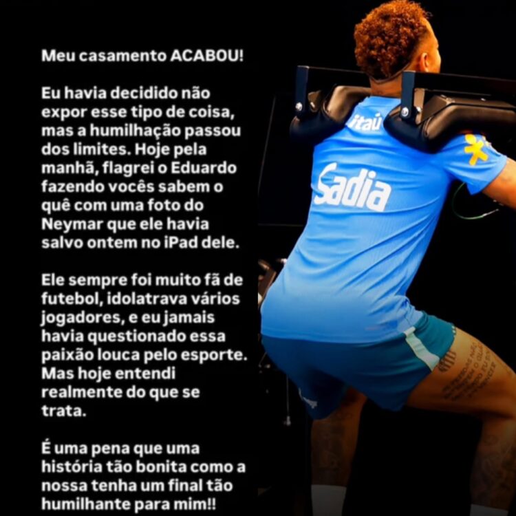 Influenciadora diz ter terminado casamento após flagrar marido fazendo atos obscenos com uma foto de Neymar