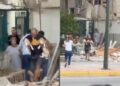 Idoso salva seus dois cachorros e os carrega no colo após forte terremoto
