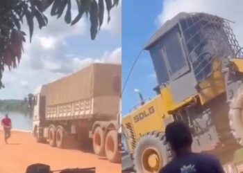 Carreta carregada com máquinas pesadas desce desgovernada e provoca momentos de tensão na Transamazônica