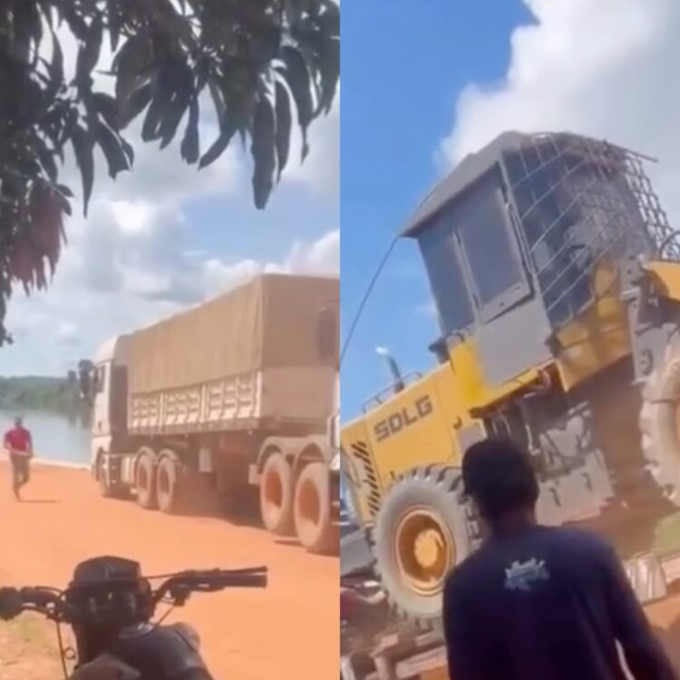 Carreta carregada com máquinas pesadas desce desgovernada e provoca momentos de tensão na Transamazônica