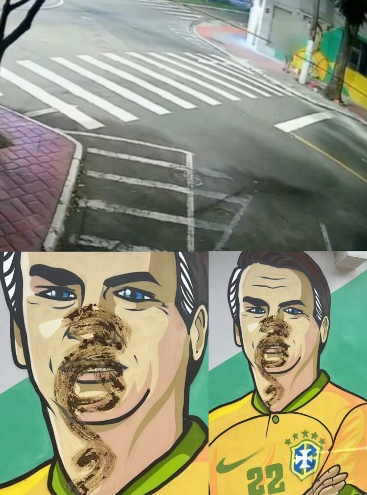 Mulher é flagrada esfregando fezes de cachorro em mural com pintura de Bolsonaro em Vitória, no Espírito Santo