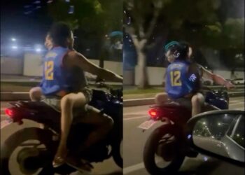 Casal é flagrado em situação de risco sobre motocicleta na Avenida João Paulo II, em Belém